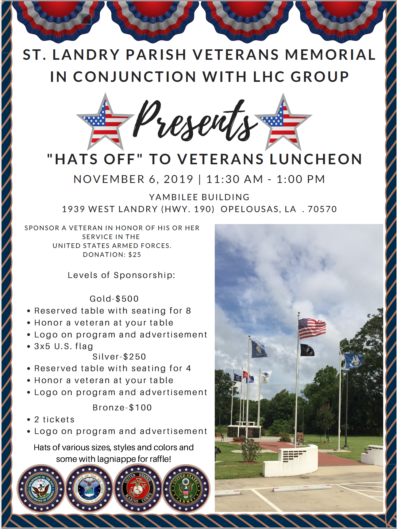 "Hats Off" to Veterans Luncheon St. Landry Parish Veterans Memorial